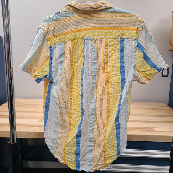 Free Assembly Shirt Men's Small Yellow Striped Seersucker Cotton Button Up - Picture 7 of 12